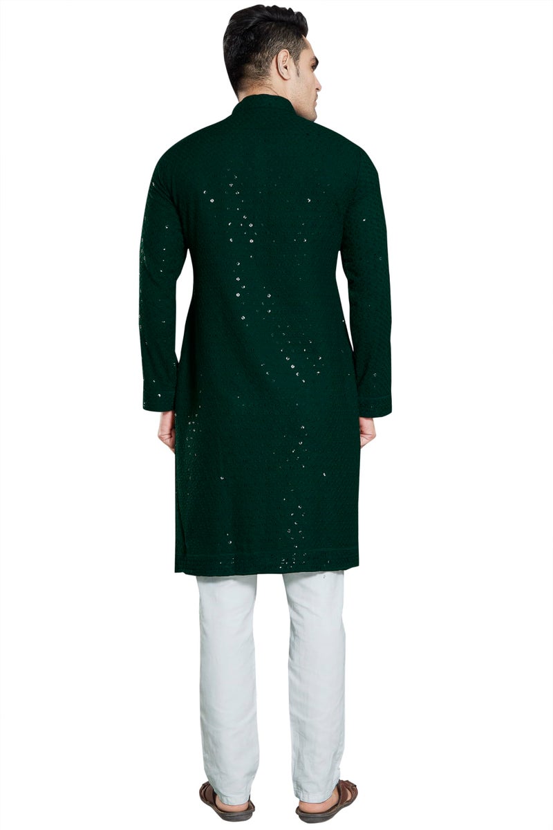 DIVISIVE Men's Sequince Embroidered Cotton Blend Only Slim Fit Kurta (DKRT18_XXL_Bottle Green) - Image 5