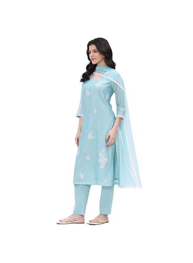 Biba Women Polyester Embroidered Kurta Set with pant and dupatta 3XL - Image 4