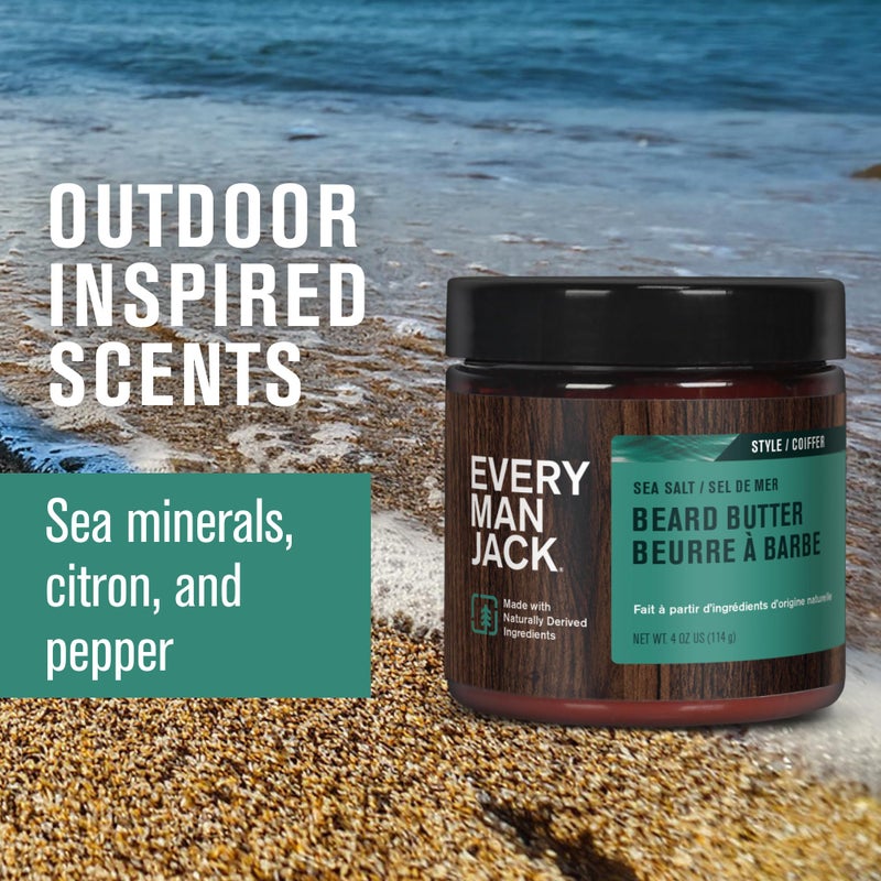 Every Man Jack Beard Butter- Subtle Sea Salt Fragrance - Rejuvenates, Hydrates, and Styles Dry, Unruly Beards While Relieving Itch - Naturally Derived with Shea Butter and Coconut Oil - 4oz - Image 3