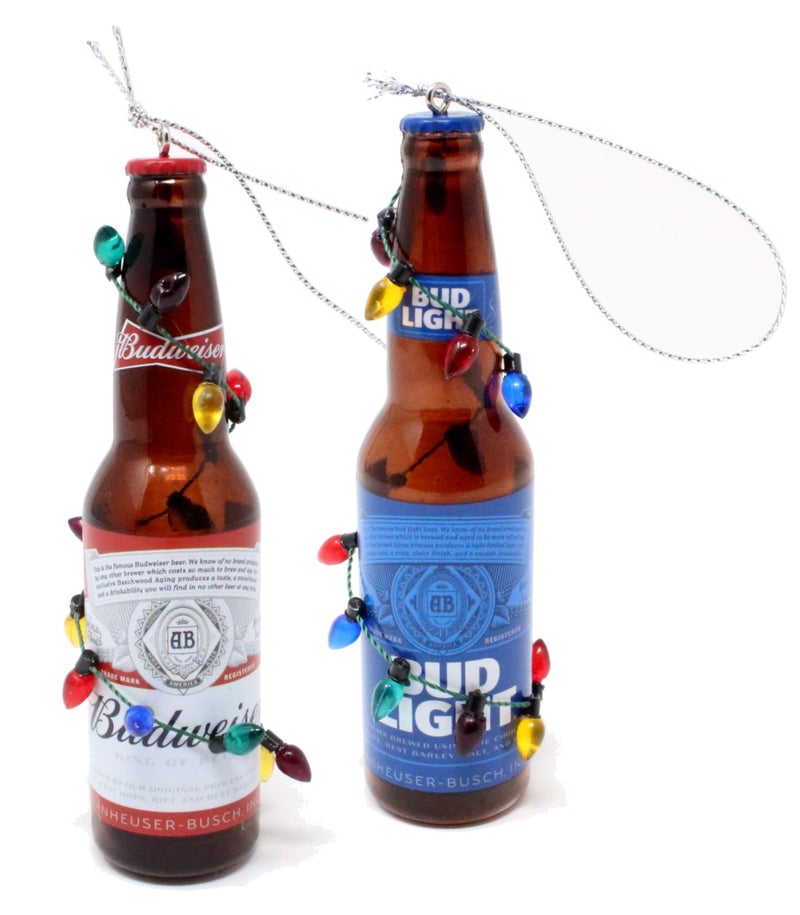 Kurt Adler Budweiser and Bud Light Beer Bottle Ornaments (Bud/Bud Light Two Pack)