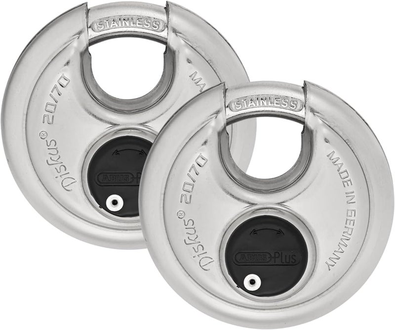 Abus - Diskus 20/70 Padlock with Key - 2 Pack (2.75") 70mm - Heavy Duty Stainless Steel - Cut, Rust & Drill Resistant - Storage & Outdoor - Pad Lock with 2 Keys (Keyed Different) - Home Security - Image 1