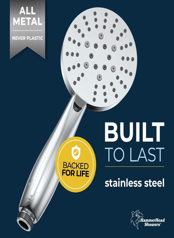 HammerHead Showers® Solid Metal 3-Spray Hand Held Shower Head, Chrome | Select from Wide, Massage, and Mist Sprays | 2.5 GPM High Flow Handheld Showerhead | Made from 304 Stainless Steel - Image 2