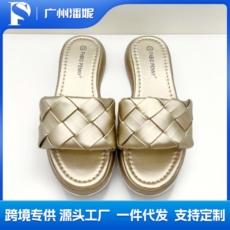 For African Mom Fashion Fashion Fashion Solid Color Woven Upper Slippers With Open Toe Slippers - Image 2
