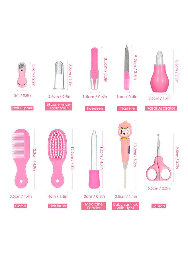 Baby Healthcare and Grooming Kit 10 PCS Ear Pick with Light Comb Nail Clipper Nasal Aspirator Food Feeder Newborn Infant Shower Care Nursery Set