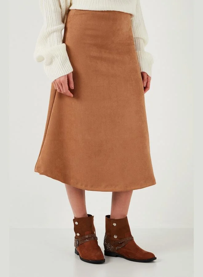 Lela Lela Stretch Regular Fit High Waist Midi Length Suede A-Length Skirt Women's SKIRT 5866180