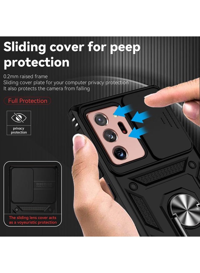 YZOK for Note 20 Ultra Case,with Camera Lens Cover HD Screen Protector,[Military Grade] Ring Car Mount Kickstand Hybrid Hard PC Soft TPU Shockproof Protective Case for Galaxy Note 20 Ultra, Black - Image 4