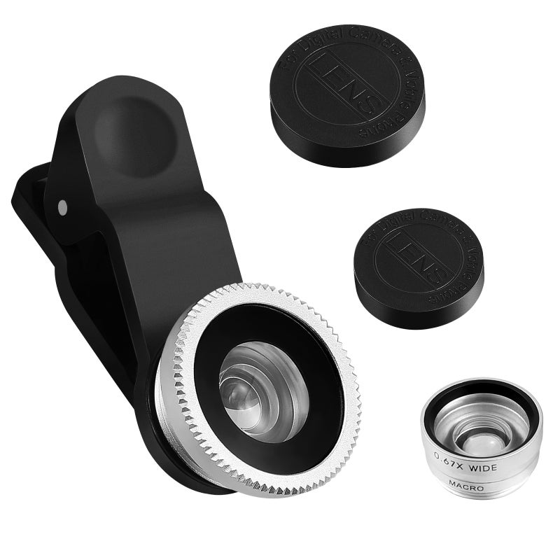 2pcs Cell Phone Camera Lens Universal Mobile Phone Lens 3 in Wide Angle Lens Macro Lens and Fisheye Lens ( ) - Image 1