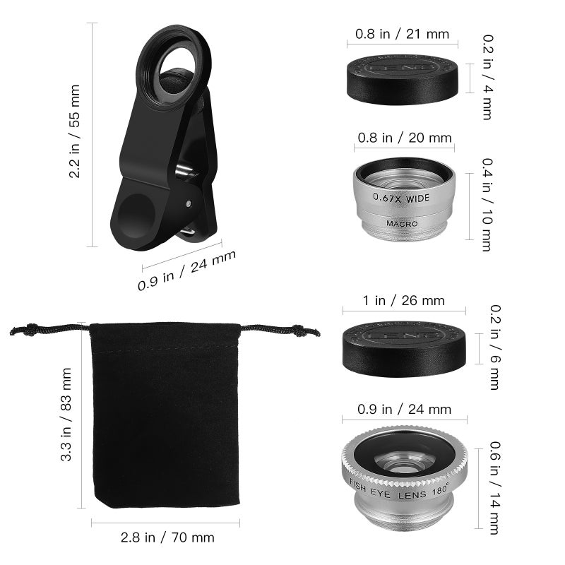 2pcs Cell Phone Camera Lens Universal Mobile Phone Lens 3 in Wide Angle Lens Macro Lens and Fisheye Lens ( ) - Image 2