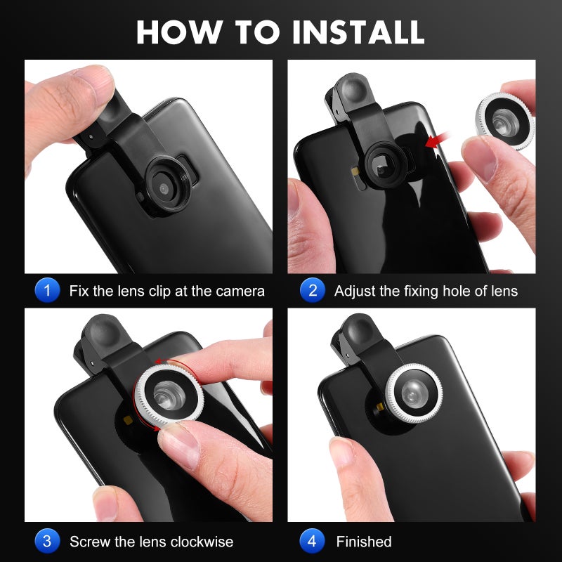 2pcs Cell Phone Camera Lens Universal Mobile Phone Lens 3 in Wide Angle Lens Macro Lens and Fisheye Lens ( ) - Image 3