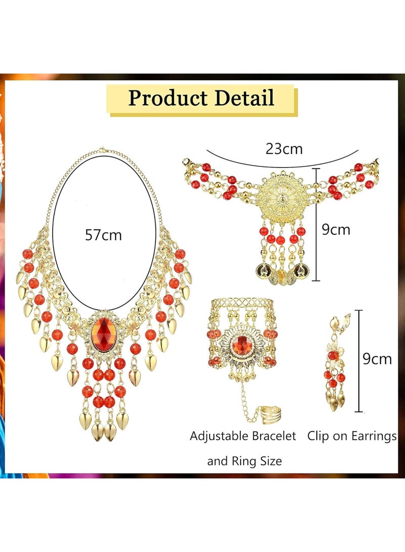 SOLARAE Belly Dance Jewelry Set for Women Head Jewelry Triangle Bracelet Rings Statement Necklace Clip on Earrings Indian Bollywood Style Party Costume Gold Plated - Image 5