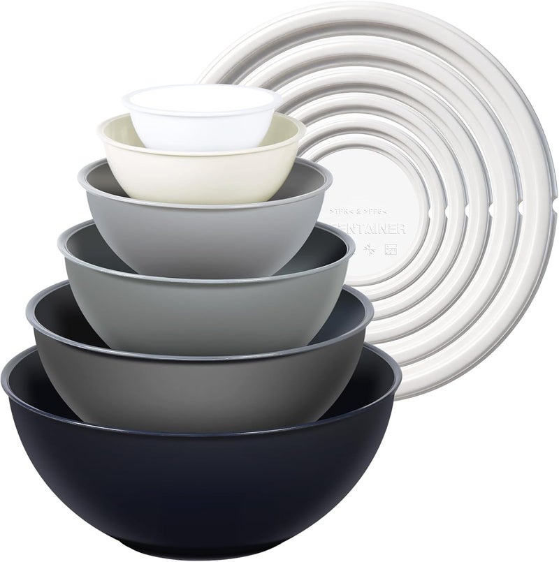 Greentainer Plastic Mixing Bowls with Lids Set 12 Piece Colorful Mixing Bowl Set for Kitchen Nesting Storage Bowls for Baking, Prepping,Cooking and Serving Food - Microwave and Freezer Safe(Grey) - Image 1