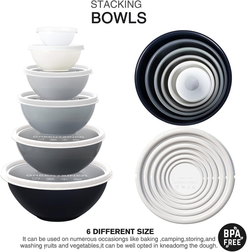 Greentainer Plastic Mixing Bowls with Lids Set 12 Piece Colorful Mixing Bowl Set for Kitchen Nesting Storage Bowls for Baking, Prepping,Cooking and Serving Food - Microwave and Freezer Safe(Grey) - Image 5