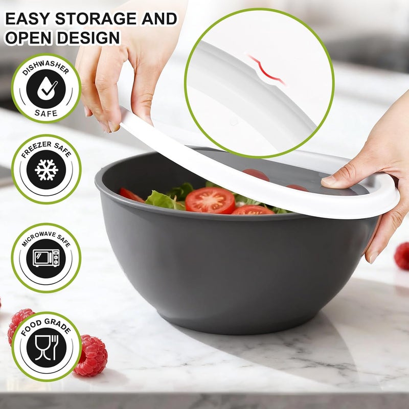 Greentainer Plastic Mixing Bowls with Lids Set 12 Piece Colorful Mixing Bowl Set for Kitchen Nesting Storage Bowls for Baking, Prepping,Cooking and Serving Food - Microwave and Freezer Safe(Grey) - Image 3