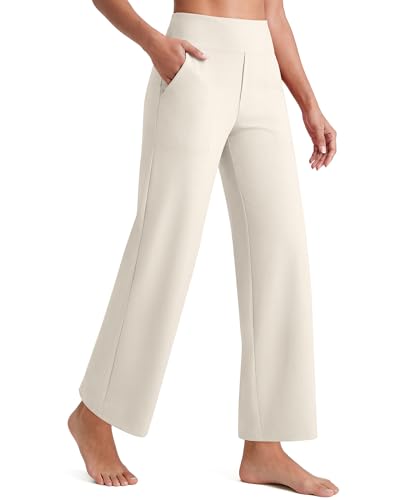 G4Free Women's Wide Leg Yoga Pants High Waisted Ankle Length Cropped Pants with Pockets for Casual Summer Travel(Ivory,XXL,Petite) - Image 1
