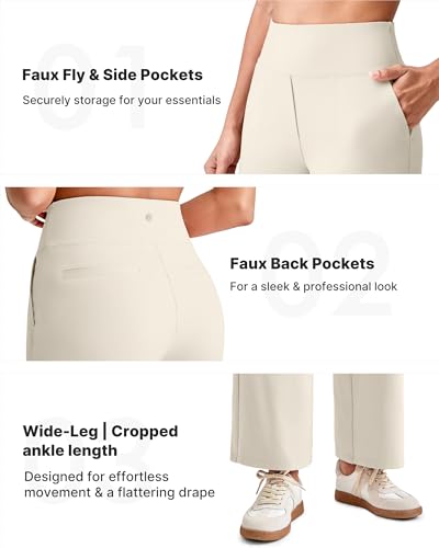 G4Free Women's Wide Leg Yoga Pants High Waisted Ankle Length Cropped Pants with Pockets for Casual Summer Travel(Ivory,XXL,Petite) - Image 3