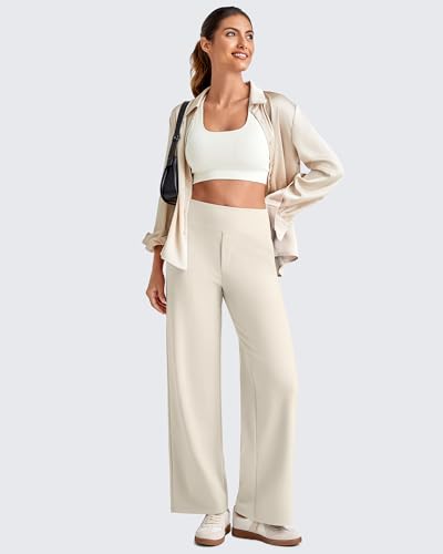 G4Free Women's Wide Leg Yoga Pants High Waisted Ankle Length Cropped Pants with Pockets for Casual Summer Travel(Ivory,XXL,Petite) - Image 5