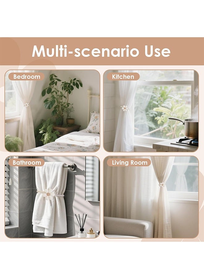 2Pcs Cute Flower Curtain Ties, Boho Flower Curtain Tie Backs, Handmade Curtains Tiebacks, Curtain Holder Tie Backs for Curtains, Braided for Bedroom Window (Beige) - Image 4