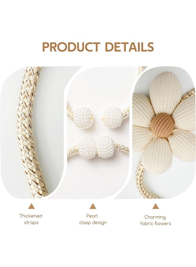 2Pcs Cute Flower Curtain Ties, Boho Flower Curtain Tie Backs, Handmade Curtains Tiebacks, Curtain Holder Tie Backs for Curtains, Braided for Bedroom Window (Beige) - Image 3