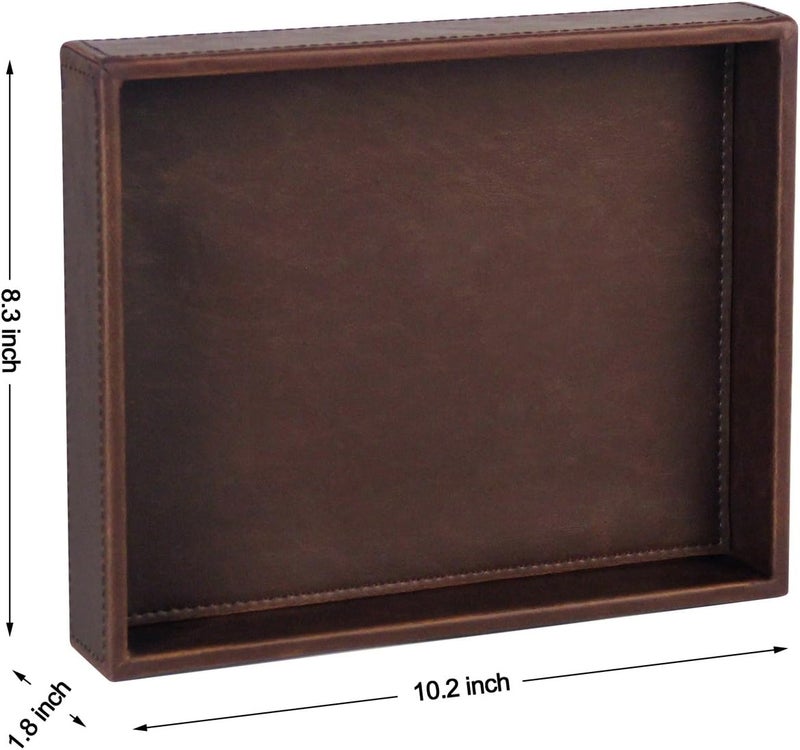 Vixdonos Leather Valet Tray Rectangular Catchall Tray Counter Organizer for Key,Jewelry,Perfume,Glasses and Watches(Brown) - Image 2
