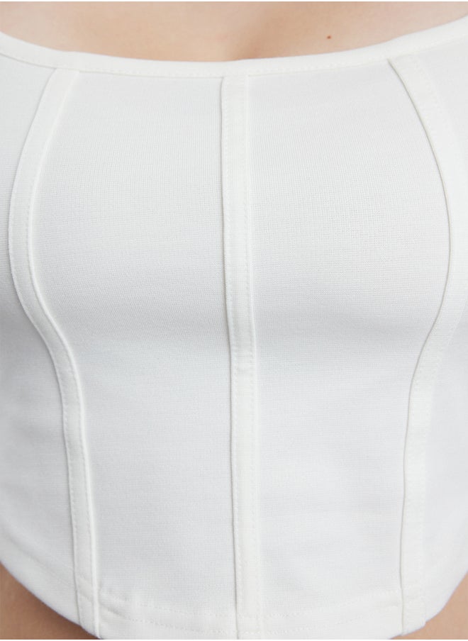 trendyol - Ecru Piping Detailed Square Neck Fitted Crop Interlock Knitted Blouse TWOAW23BZ00151 - Image 1