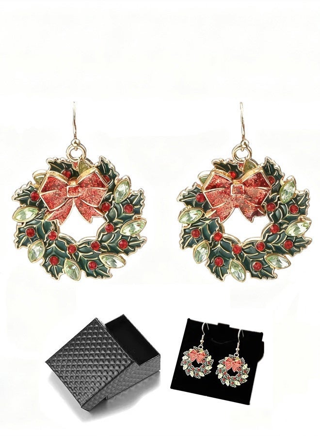 أقراط نسائية على شكل إكليل زهور أحمر وأخضر كرتون عطلة مادة سبيكة أقراط بموضوع عيد الميلاد أقراط عيد الميلاد الاحتفالية ، مجوهرات عصرية هدية للارتداء اليومي ، العيد ، الحفلات ، أعياد الميلاد - Image 1