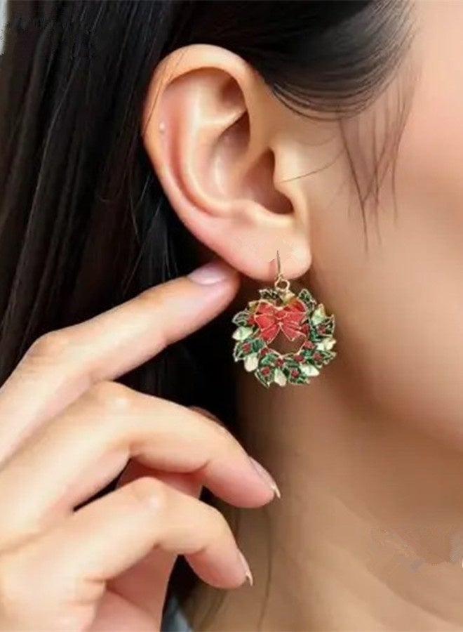 أقراط نسائية على شكل إكليل زهور أحمر وأخضر كرتون عطلة مادة سبيكة أقراط بموضوع عيد الميلاد أقراط عيد الميلاد الاحتفالية ، مجوهرات عصرية هدية للارتداء اليومي ، العيد ، الحفلات ، أعياد الميلاد - Image 3