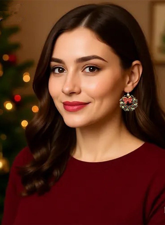 أقراط نسائية على شكل إكليل زهور أحمر وأخضر كرتون عطلة مادة سبيكة أقراط بموضوع عيد الميلاد أقراط عيد الميلاد الاحتفالية ، مجوهرات عصرية هدية للارتداء اليومي ، العيد ، الحفلات ، أعياد الميلاد - Image 4