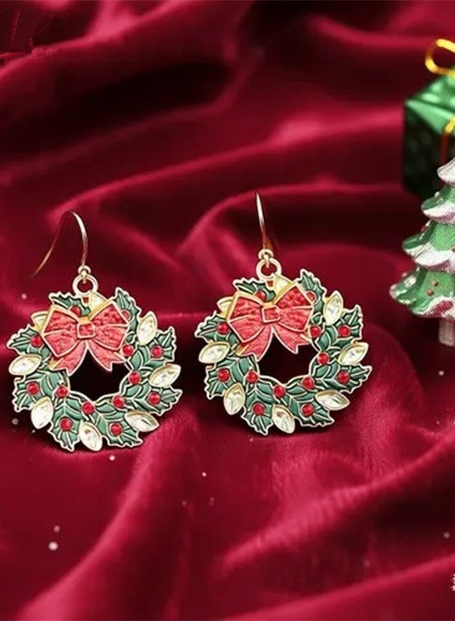 أقراط نسائية على شكل إكليل زهور أحمر وأخضر كرتون عطلة مادة سبيكة أقراط بموضوع عيد الميلاد أقراط عيد الميلاد الاحتفالية ، مجوهرات عصرية هدية للارتداء اليومي ، العيد ، الحفلات ، أعياد الميلاد - Image 5