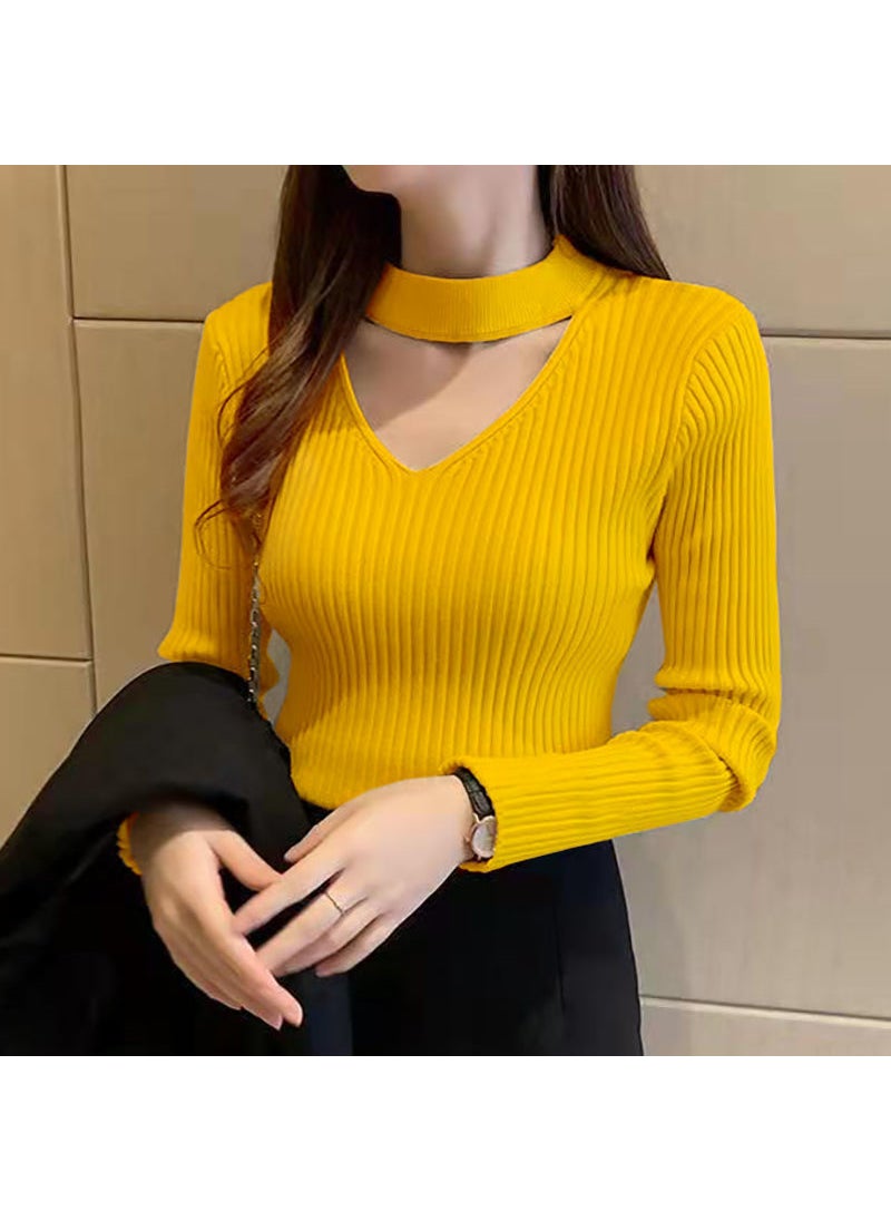 Generic Autumn/Winter New Womens Pullover Sweater Slimming Smooth Halter Neck Round V-Neck Lockbone Top Inner Versatile Base Knitted To Brown  - Image 2