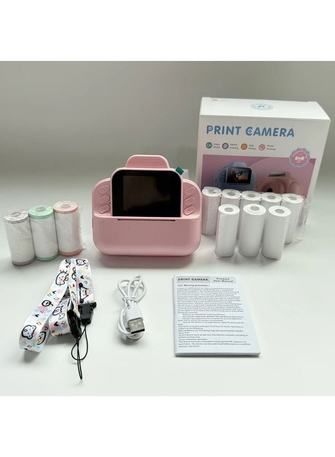 Pink Instant Print Camera Bundle with 12 Rolls Photo Paper MP3 Music Player - Image 1