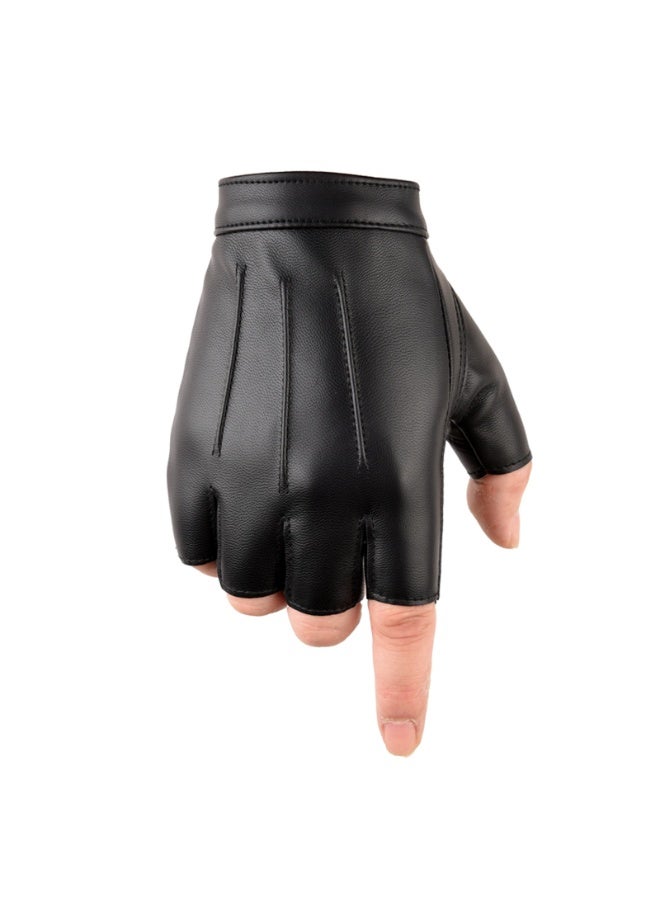 Men Women Teens PU Leather Fingerless Driving Gloves，Outdoor Sport Black Half Finger Glove(XL) - Image 3