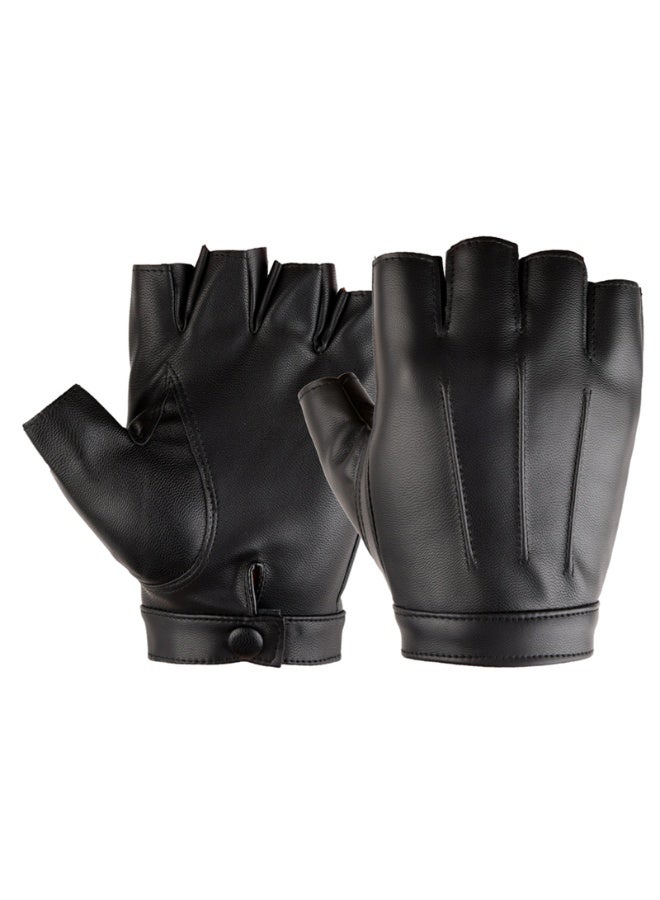 Men Women Teens PU Leather Fingerless Driving Gloves，Outdoor Sport Black Half Finger Glove(XL) - Image 2