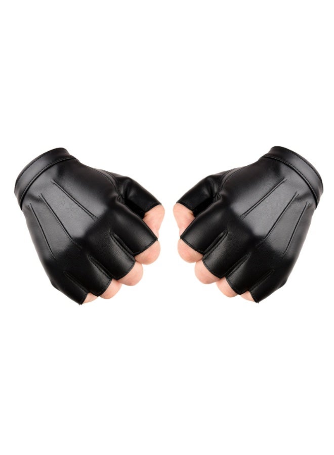 Men Women Teens PU Leather Fingerless Driving Gloves，Outdoor Sport Black Half Finger Glove(XL) - Image 1
