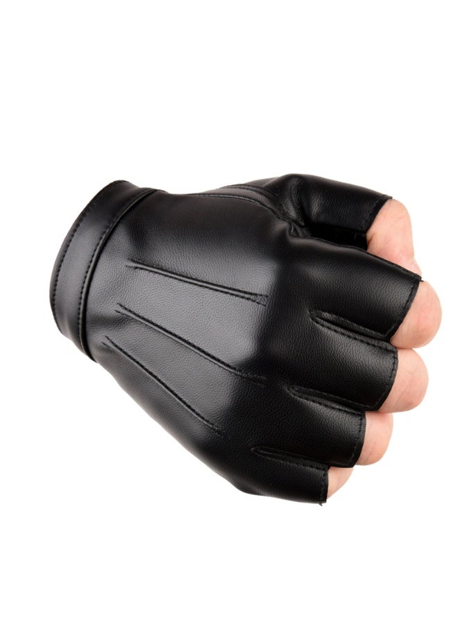 Men Women Teens PU Leather Fingerless Driving Gloves，Outdoor Sport Black Half Finger Glove(XL) - Image 4