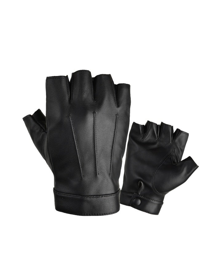 Men Women Teens PU Leather Fingerless Driving Gloves，Outdoor Sport Black Half Finger Glove(XL) - Image 5