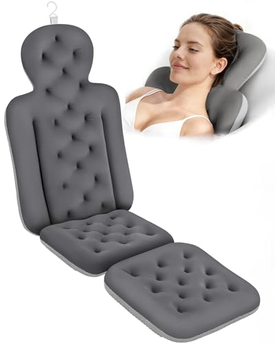 VEILS Bath Cushion Full Body Bathtub Pillow with 160 Suction Cups Bath Mat for Head and Neck Support with Laundry Bag Dark Gray 51 x 16 - Image 1