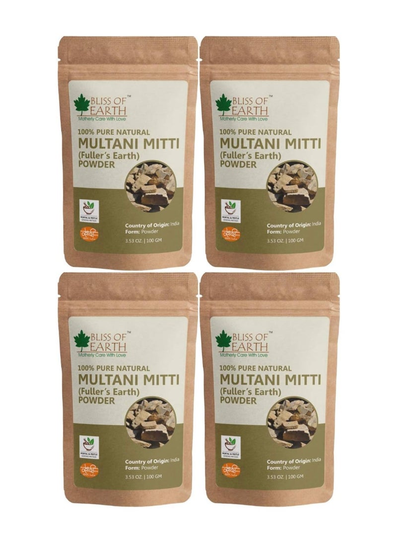 BLISS OF EARTH 100% Pure Multani Mitti Powder | Fuller's Earth Powder | 100GM | Great For Hair, Face, Skin Pack of 4  - Image 1