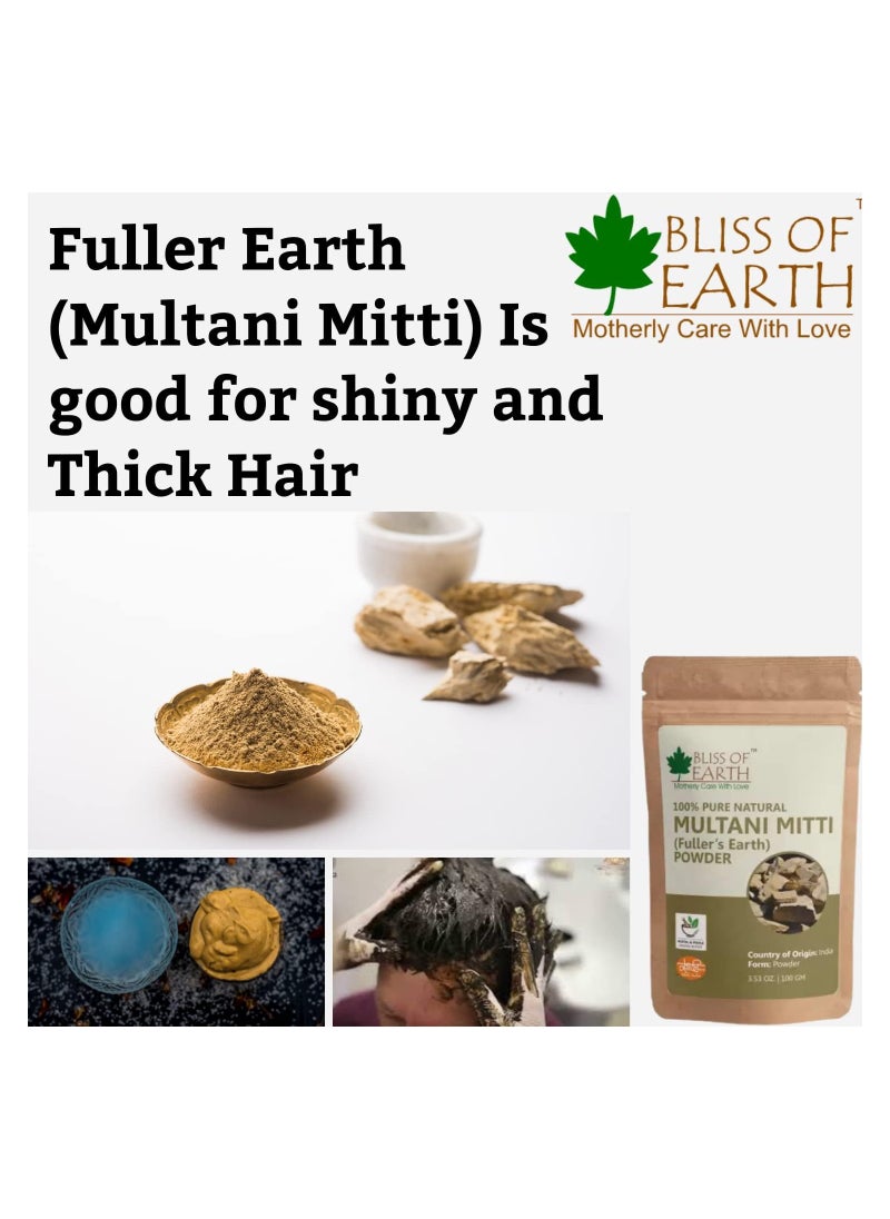 BLISS OF EARTH 100% Pure Multani Mitti Powder | Fuller's Earth Powder | 100GM | Great For Hair, Face, Skin Pack of 4  - Image 2