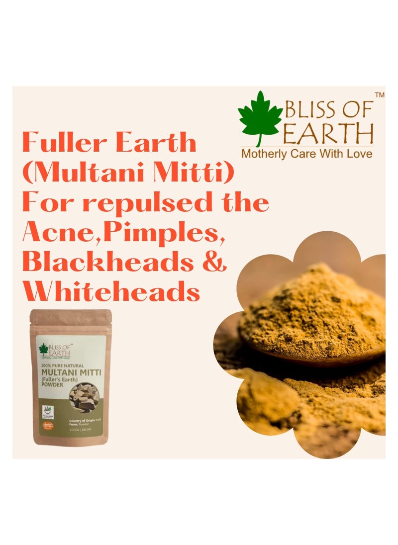 BLISS OF EARTH 100% Pure Multani Mitti Powder | Fuller's Earth Powder | 100GM | Great For Hair, Face, Skin Pack of 4  - Image 3