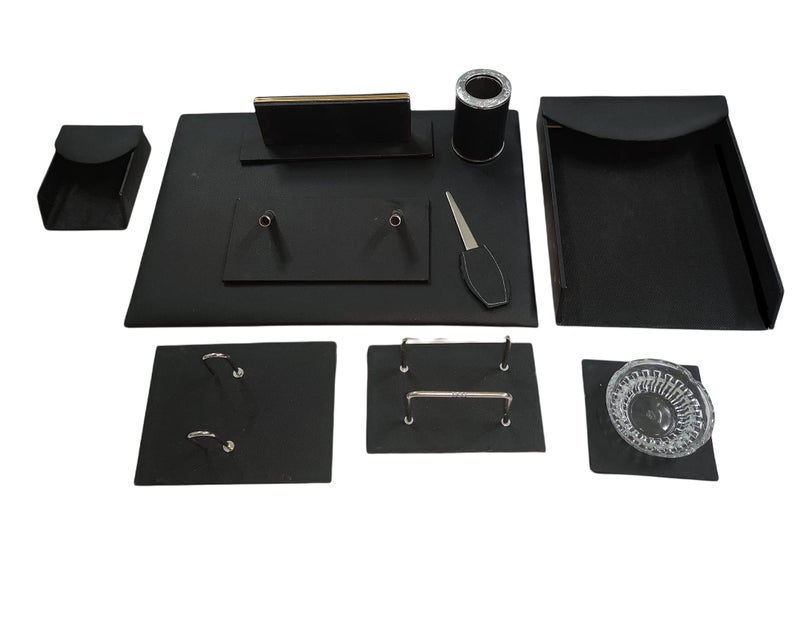 1Tr Solid Leather Desk Set (Black)- 11 Piece