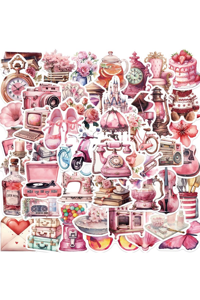 قوس قزح أورينبو ملصقات وردية عتيقة، 60 قطعة من ملصقات الفينيل المقاومة للماء، مناسبة لزجاجات المياه وأجهزة الكمبيوتر المحمولة وألواح التزلج على الجليد وصناديق الهدايا وبطاقات الديكور ولوازم الحفلات - Image 1