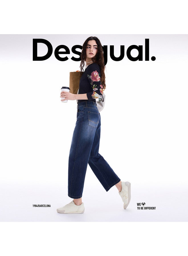 DESIGUAL 25 Fall/winter New Floral Print Ribbed Round Neck Long Sleeve Women's T-shirt - Image 3