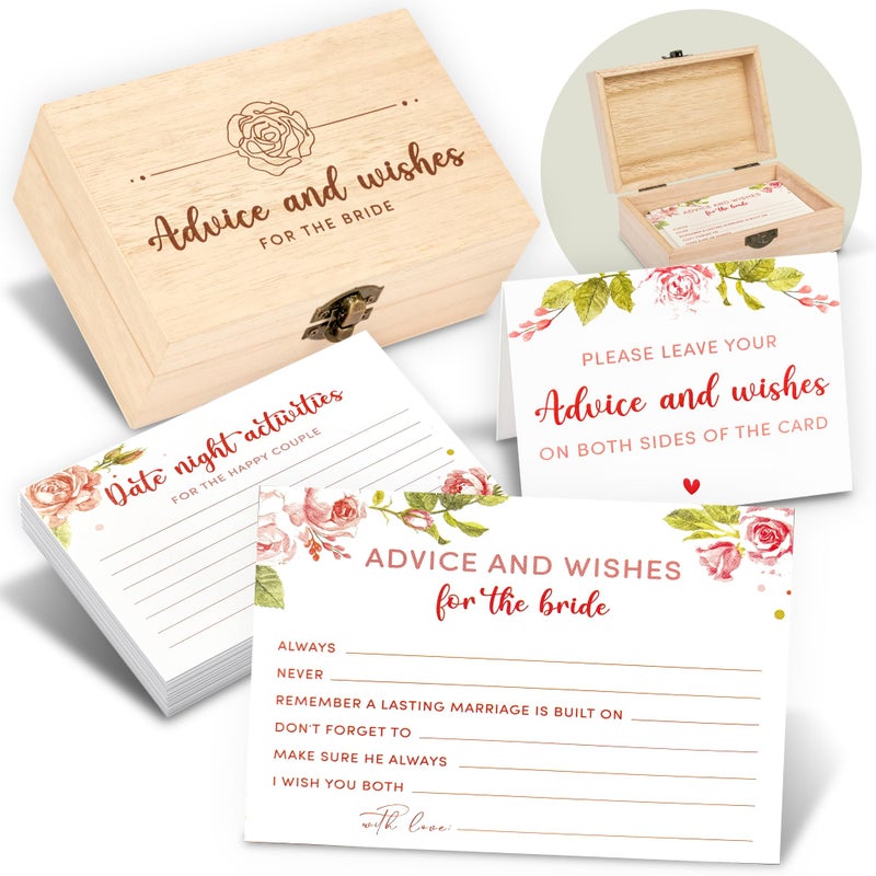 STOFINITY Advice For The Bride Cards - 50 Pcs Wedding Advice Cards For Bridal Shower Decorations, Marriage Advice And Wishes Cards For Engagement Party Games, Advice Box For Wedding Shower Decor - Image 1