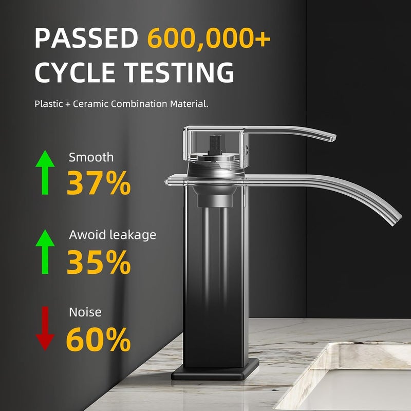ryuwanku Bathroom Faucet Matte Black Modern Waterfall Bathroom Sink Faucet with Single Handle Suitable for 1 or 3 Holes,Supply Deck Plate and Hose - Image 2
