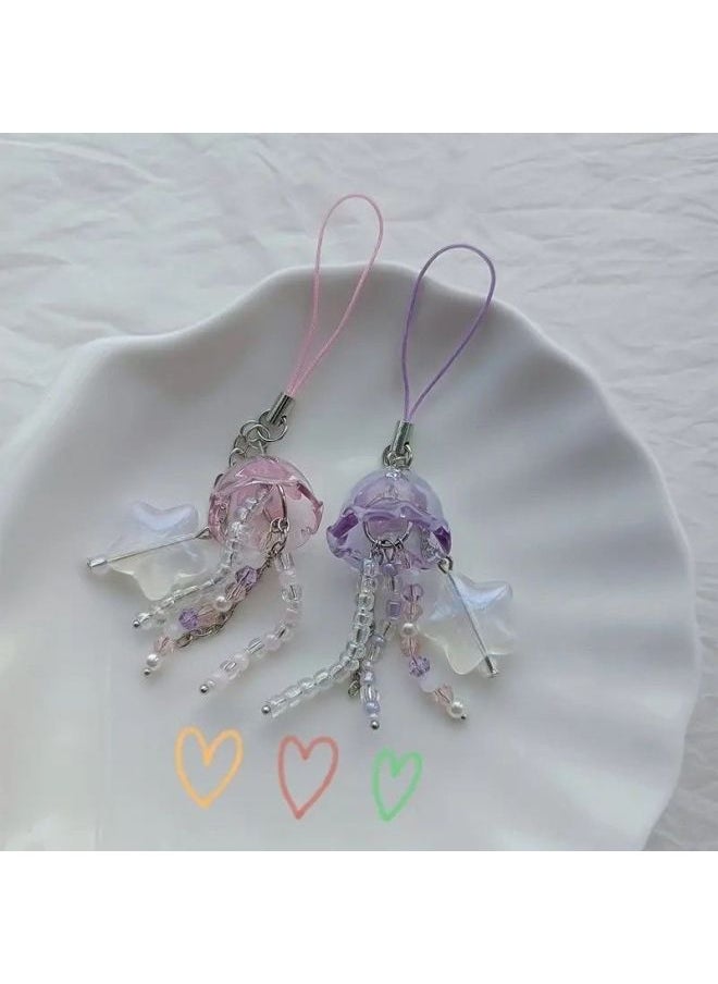Generic - Hand-made Beads Homemade Simple Ins Style Mobile Phone Chain Cute Goo Ben Camera Bag Pendant-Specifications: Travel Jellyfish Mobile Phone Chain - Image 1