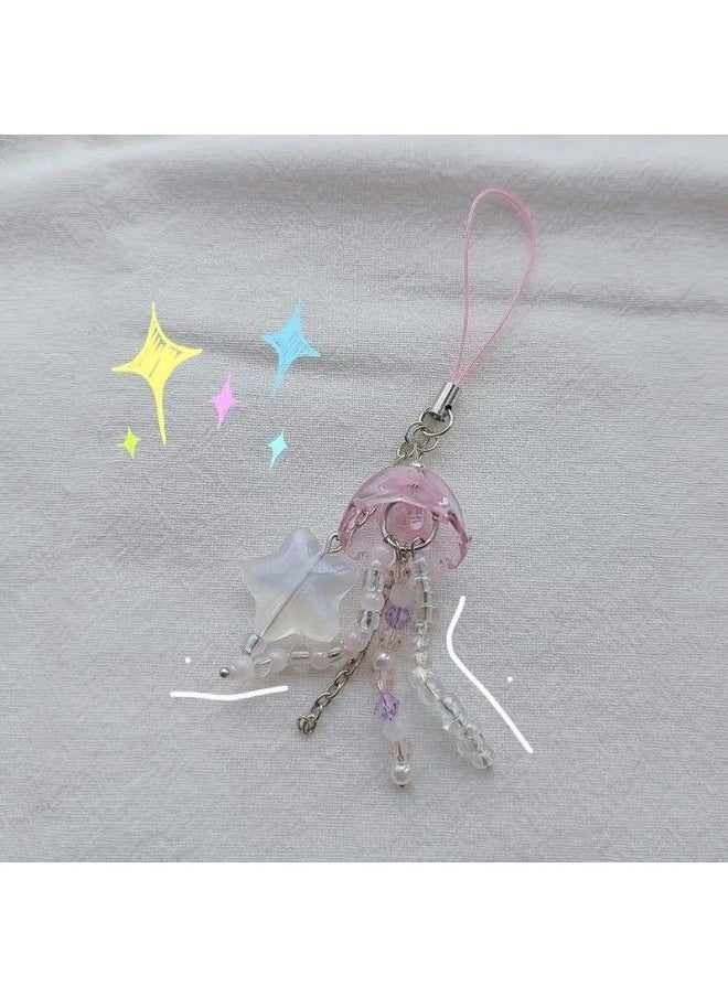 Generic - Hand-made Beads Homemade Simple Ins Style Mobile Phone Chain Cute Goo Ben Camera Bag Pendant-Specifications: Travel Jellyfish Mobile Phone Chain - Image 1