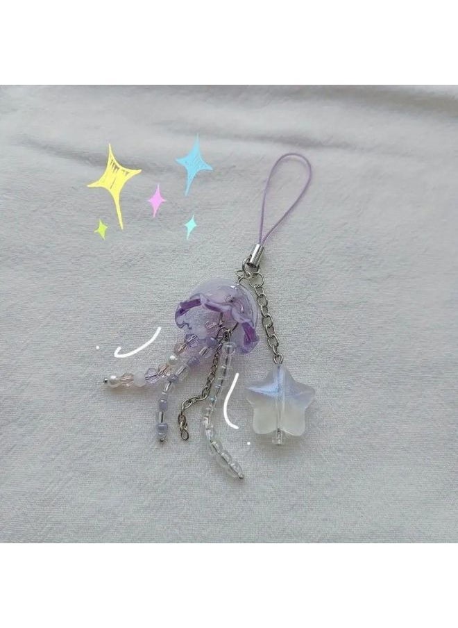 Generic - Hand-made Beads Homemade Simple Ins Style Mobile Phone Chain Cute Goo Ben Camera Bag Pendant-Specifications: Travel Jellyfish Mobile Phone Chain - Image 1
