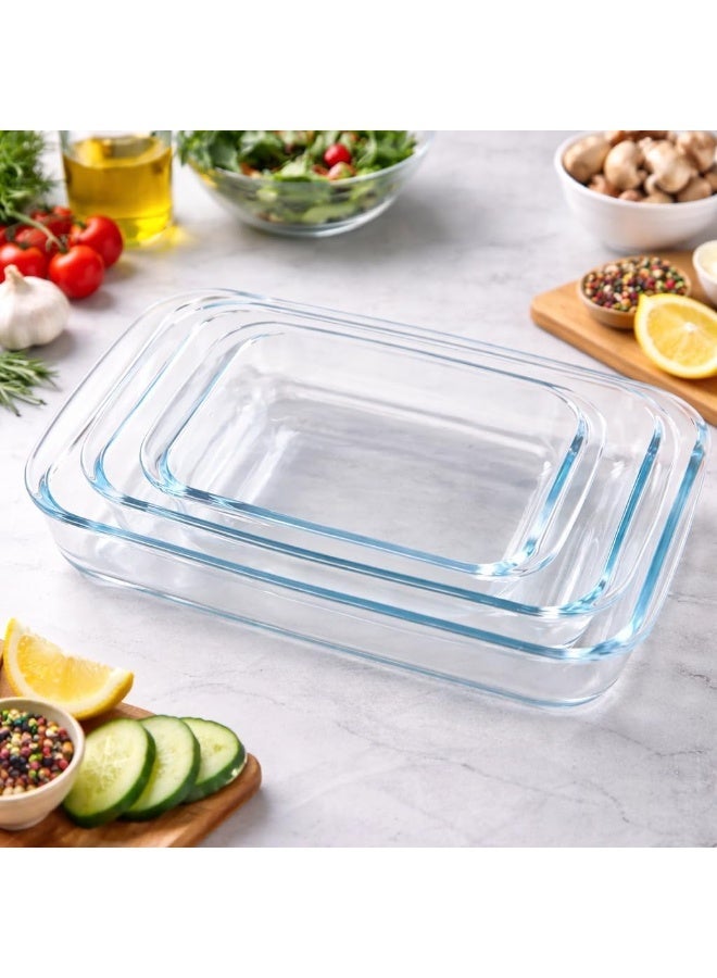 KhpalKar Glass Baking Dish Set of 3 (1L, 1.6L, 2.2L) – Rectangular Heat Resistant Borosilicate Baking Tray with Handles, Oven, Microwave and Freezer Safe Clear Casserole and Roasting Dish - Image 2