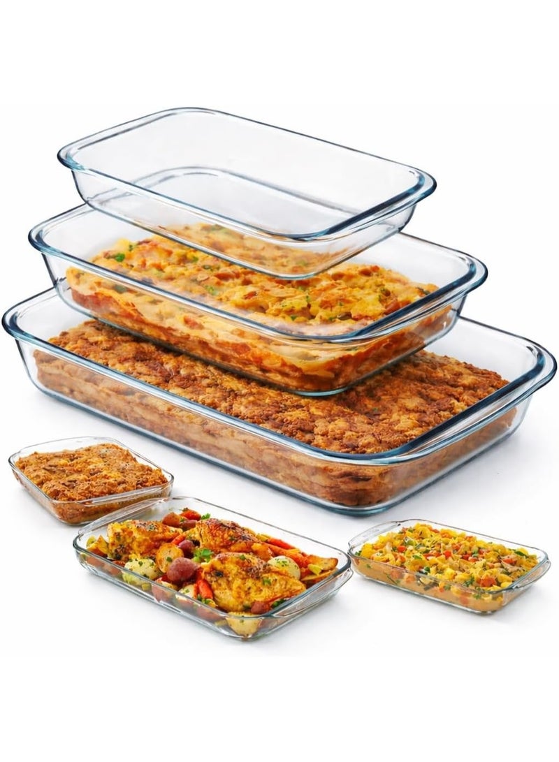 KhpalKar Glass Baking Dish Set of 3 (1L, 1.6L, 2.2L) – Rectangular Heat Resistant Borosilicate Baking Tray with Handles, Oven, Microwave and Freezer Safe Clear Casserole and Roasting Dish - Image 1