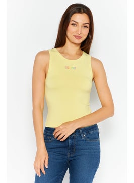 Esprit x Rest and Recreation Women Crew Neck Sleeveless Brand Logo Tank Top, Yellow  - Image 1